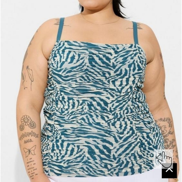 Torrid Stretch Mesh Cropped Shirred Cami Zebra White - Picture 1 of 10